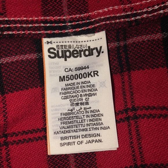 Superdry Unisex Classic Cotton Flannel in Red & White Buffalo Check - Picture 8 of 17